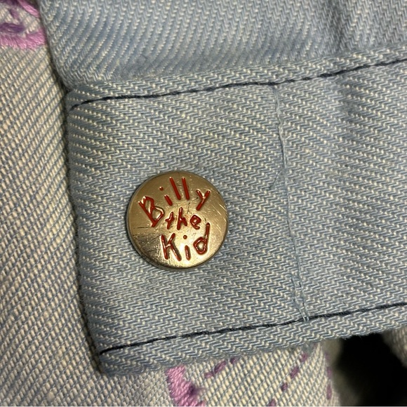 Billy The Kid Embroidered Jean Jacket Youth Size L Snap Closure Western Studded - Picture 11 of 16